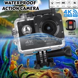 Sport Video Camera 4K WiFi Action Camera Waterproof Camera -HD 1080p, Bike Camera Underwater Camera 4K with Multi Accessories for Snorkeling